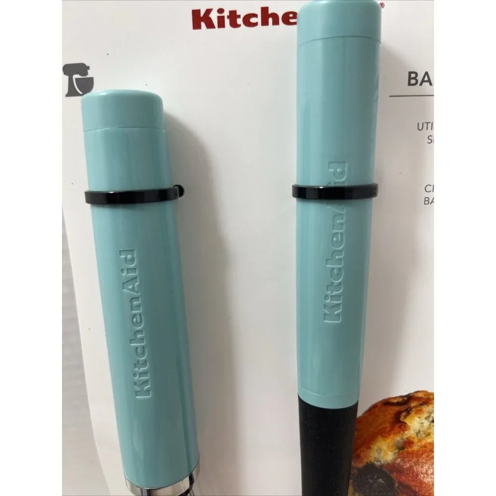 KITCHENAID AQUA 2 PIECE BAKING‎ SET UTILITY WHISK AND SPOON SPATULA Nut Tags!